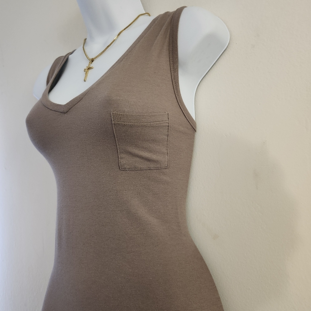 Color Thread V-neck Racerback Tank Maxi Dress Size:L Color: Taupe - Picture 4 of 15